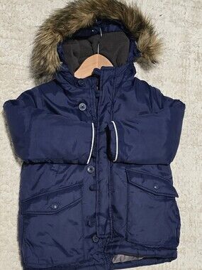 GAP Baby Navy Parka Hooded Coat with Fur